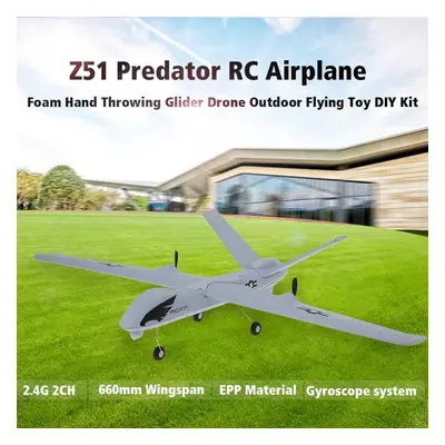 (grey) Z51 2.4g 2ch Predator Remote Control Rc Airplane 660mm Wingspan Foam Hand Throwing Glider