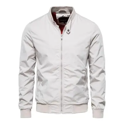 (beige, Asia 4XL 88-95kg) Aiopeson New Autumn Solid Color Baseball Jacket Men Casual Stand Colla