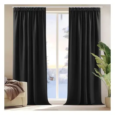 (W 55" x 96" (2 Panels), Black) Noise Reducing Thermal Insulated Curtains Blackout Curtains Penc