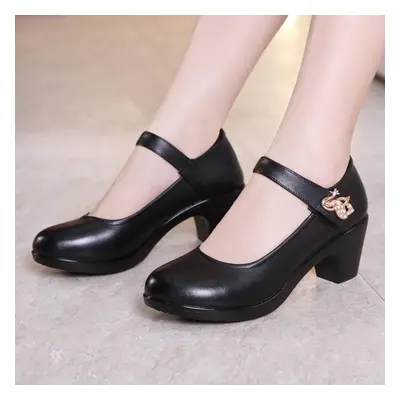 (black, 38) Plus Size Block Heels Platform Shoes Women Pumps Black White Heels Mary Jane Shoes L