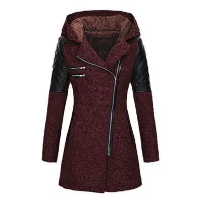 (red, 5XL) Autumn Winter Hooded Waistline Slim-fit Coat Women Casual Coats Elegant Vintage Fashi