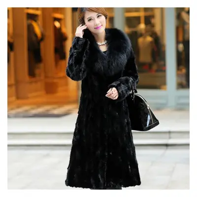 (black, L) Women&apos;s Clothing Faux Fur Coat Autumn Winter Long Water Mink Fur Coat Fox Big Fu