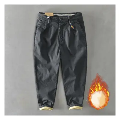 (grey, 29) Winter Warm Men&apos;s Pants Youth Streetwear Casual Cargo Pants Solid Color Cotton S