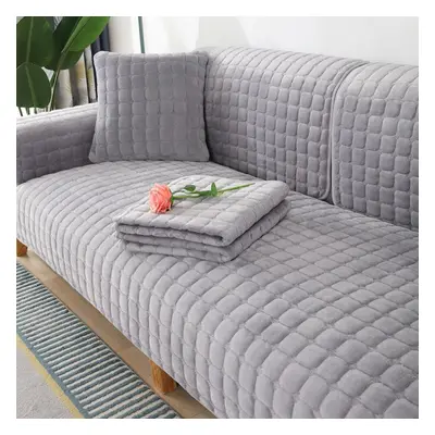 (grey, 110x240cm) Solid Color Non-slip Sofa Cover Thickened Soft Plush Sofa Cushion Towel For Li