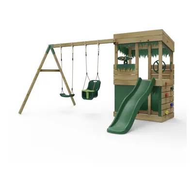 (Zion - Swings, Den, Adventure) Rebo Wooden Lookout Tower Playhouse with 6ft Slide