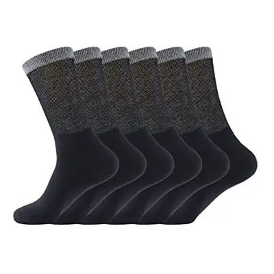 Yomandamor Pairs Mens Bamboo Diabetic Mid-Calf Black Socks with Seamless Toe,6-11UK