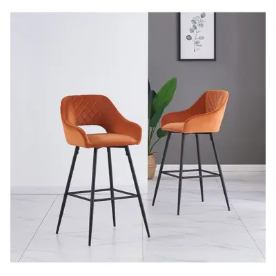 (Orange, Bar Stools) 1/2 Velvet Bar Stools High Counter Breakfast Chair