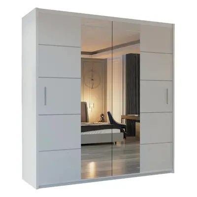 (203 cm ) White Sliding Double Door Wardrobe