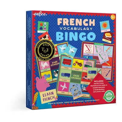 eeBoo: French Bingo Vocabulary Game, Includes- Pronunciation Guide & Drawsting Bag, Game Boards,