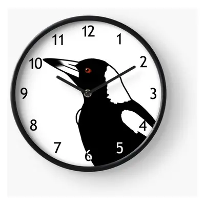 (Australian Magpie CloseUp - White=3598) Wall Clock Inch Funny Mantel & Tabletop Art Decor for H