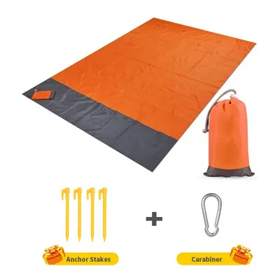 (Orange, x 140cm) 2x2.1m Waterproof Pocket Beach Blanket Folding Camping Mat Mattress Portable L