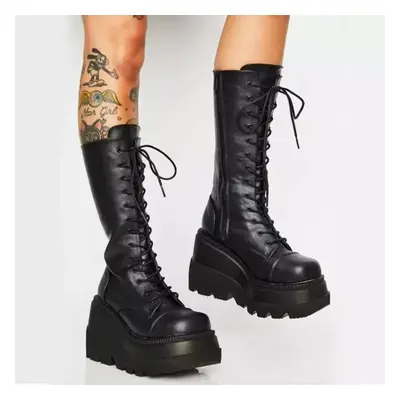 (black, 43) Autumn Winter Fashion Plus Size Women&apos;s Boots High Platform Knight Boots Casual