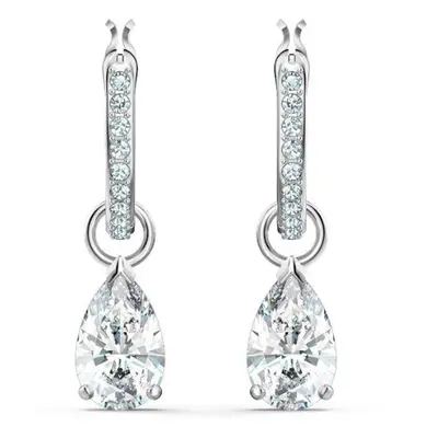 Swarovski Attract Pear Mini Hoop Pierced Earrings, White - Rhodium Plated