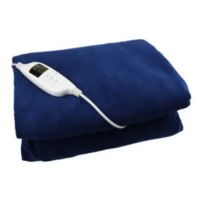 (Navy) Electric Heated Throw Over Under Blanket Fleece Washable Polyester Warm Mattress