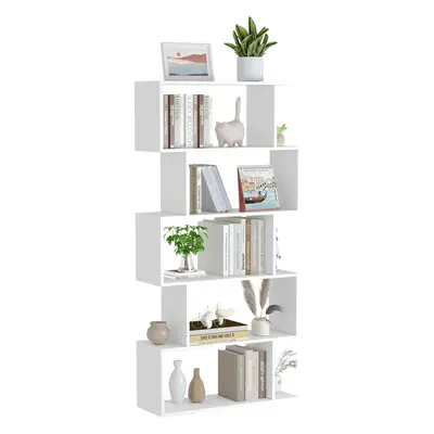 (5 Tier, White) Bookshelf 5-Tier, Geometric Bookcase Shaped Book Shelves for Bedroom