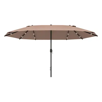 Outsunny 4.4m Double-Sided Sun Umbrella Patio Parasol Solar Lights Khaki