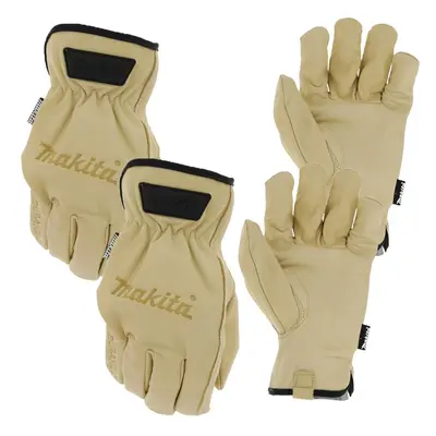 (Medium, Pairs) Makita Cow Driver Gloves Genuine Durahide Leather - Water Oil Fluid Resistant