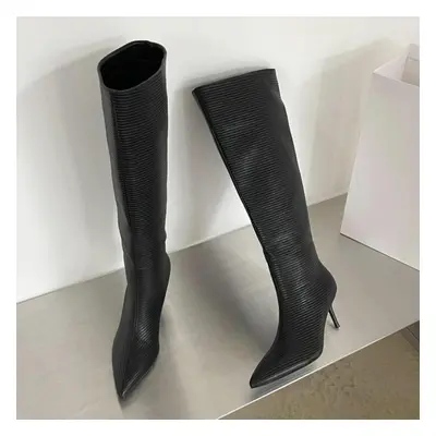 (black, 39) Eilyken Design Pointed Toe Women Knee-high Boots Designer Party Dress Street Long Bo