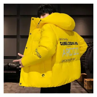 (yellow, 4XL) Men&apos;s Down Jackets Trend Korean Version Winter Hooded Jackets Warm Loose Larg