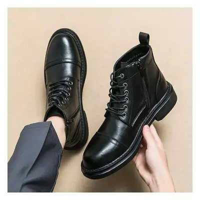 (black, 44) New Men&apos;s Classic Oxfords High-tops Casual Leather Shoes Driving Wedding Shoes 