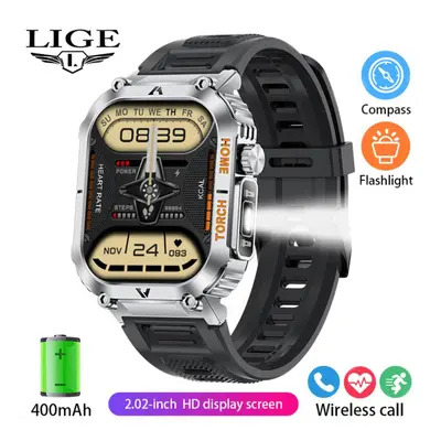 (silver, Silicone strap) Lige Smart Watch With Led Lighting 2.02-inch Hd Square Screen Health Mo