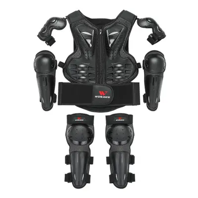 (black) Kids Motorcycle Protective Gear Sets Knee Elbow Pads Armored Vest Chest Protector