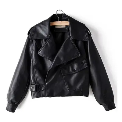 (black, M) New Autumn Women Faux Leather Jacket Pu Motorcycle Biker Red Coat Turndown Collar Loo