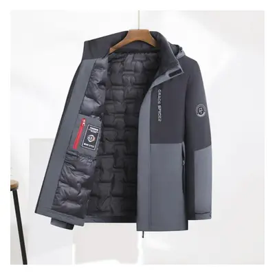 (black gray, XXXXL) Down Cotton Jacket Loose Size Men&apos;s Medium Length Cotton Jacket Thicken