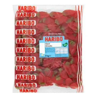 HARIBO Giant Strawbs 3kg bulk bag vegetarian sweets, (Pack of 1)