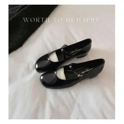 (black, 37) Women Patent Leather Mary Janes Shoes Ladies Summer New Fashion Square Toe Comfortab