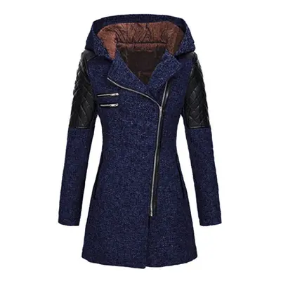 (dark blue, 2XL) Autumn Winter Hooded Waistline Slim-fit Coat Women Casual Coats Elegant Vintage