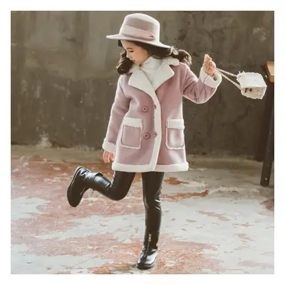 (red, 130cm) Children&apos;s Woolen Coat Winter Girls Fashion Woolen Coat