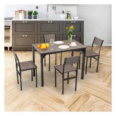 (Grey) WestWood Compact Dining Table and Chairs Set 5PCS Wooden Space Saving Kitchen