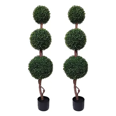 GreenBrokers Triple Ball Artificial Boxwood Topiary Trees 4ft/120cm-Best Quality (Pack of 2), Gr