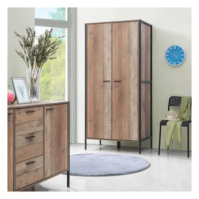 Stretton Door Double Wardrobe Bedroom Furniture Rustic Industrial Oak Effect