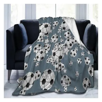 (200CM X 150CM) Super Soft Flannel Fleece Blanket, Football Spoet Balls Stars Football Pattern, 