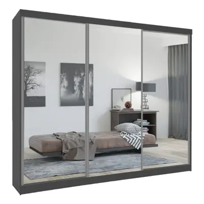 (Grey, 250cm) Chicago Double Mirror Sliding Door Wardrobe