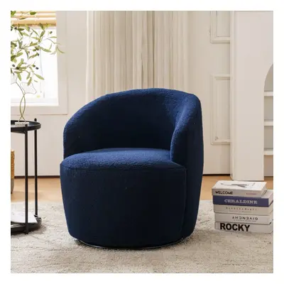 (Dark Blue) Teddy Fabric Swivel Accent Armchair Barrel Chair