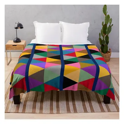 Fleece Throw Blanket Geometric Bright Multi Colour Pattern for Sofa Couch Kids x Inches