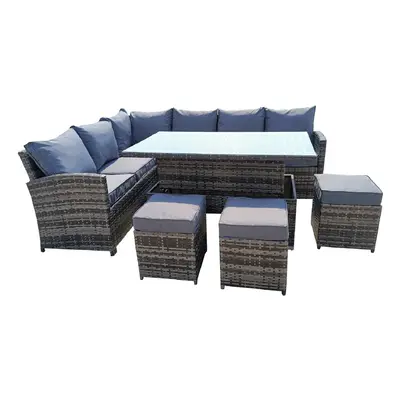 9 Seater Rattan Garden Furniture Corner Set with Rising Table