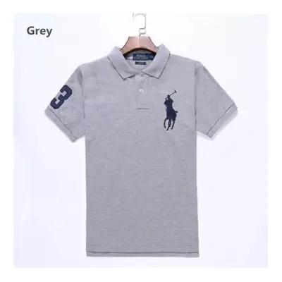 (Grey, XL) Men's Custom Fit Polo Shirt Cotton Short Sleeve Large Pony Polo Top