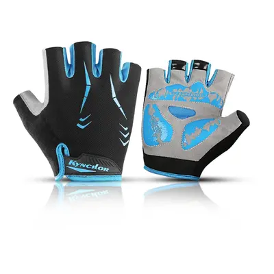 (Blue, M) Men's Nylon Outdoor Sports Cycling Breathable Dumbbell Fitness Half Finger Gloves