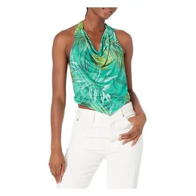 GUESS Women's Sleeveless Open Back Bushra Top Original Teal Monstera