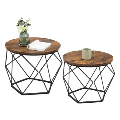 VASAGLE Small Coffee Table Set of Round Coffee Table with Steel Frame Side End Table for Living 