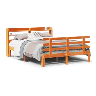 vidaXL Bed Frame with Headboard Wax Brown 150x200 cm King Size Solid Wood Pine