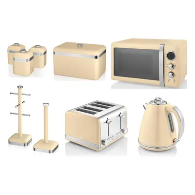 SWAN Retro Cream Kettle Toaster Microwave & Kitchen Storage Set