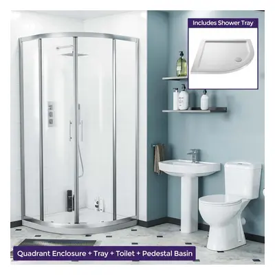 3-Piece 545mm Basin Full Pedestal and Toilet with Quadrant Shower | Hauge