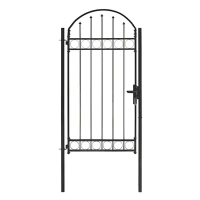 (100 x cm) vidaXL Fence Gate with Arched Top Steel Black Outdoor Garden Door Multi Sizes