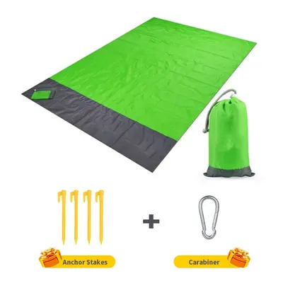 (Light Green, x 210cm) 2x2.1m Waterproof Pocket Beach Blanket Folding Camping Mat Mattress Porta