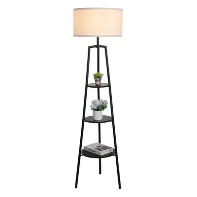 3-Tier Storage Shelf Floor Lamp Fabric Lampshade